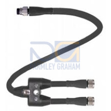 Y connection cable M8 plug straight A-coded 4-pin to 2x M8 socket straight A-coded 4-pin, 3x PUR cable black, UL approved, drag chain suitable, torsion resistant, Length: L1 = 110 mm L2 = 110 mm L3..