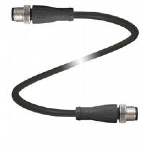 Adapter cable M12 plug straight to M12 plug straight A-coded, 4-pin crossed, PUR cable black, UL approved, drag chain suitable, torsion resistant, Length: 0.75 m