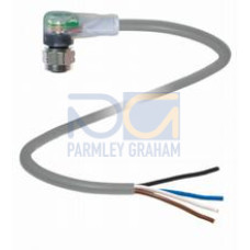 Female cordset single-ended M12 angled stainless steel 1.4404, A-coded, LED 4-pin, PVC cable grey, Length: 5 m