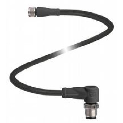 Cordset M8 socket straight to M12 plug angled A-coded, 4-pin, PUR cable black, UL approved, drag chain suitable, torsion resistant, Length: 2 m