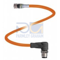 Cordset M8 socket angled A-coded LED 3-pin to M12 plug straight A-coded 3-pin, POC cable welding-bead resistant orange, suitable for robotic applications, torsion resistant, oil resistant, molecurl..