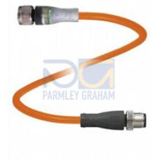 Cordset M12 socket straight A-coded LED 3-pin to M12 plug straight A-coded 3-pin, POC cable welding-bead resistant orange, suitable for robotic applications, torsion resistant, oil resistant, molec..
