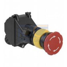 Panel mount control unit equipped with:; 1x Twist-to-release mushroom button 40mm, red, (E4); with panel mount contact block 2x NC (PMP.C.02); 1x M20 cable gland black, polyamide; Finish: inherent ..