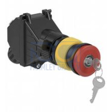 Panel mount control unit equipped with:; 1x Key-release mushroom button 39mm, red (JR); with panel mount contact block 2x NC (PMP.C.02); 1x M20 cable gland black, polyamide; Finish: inherent colour..