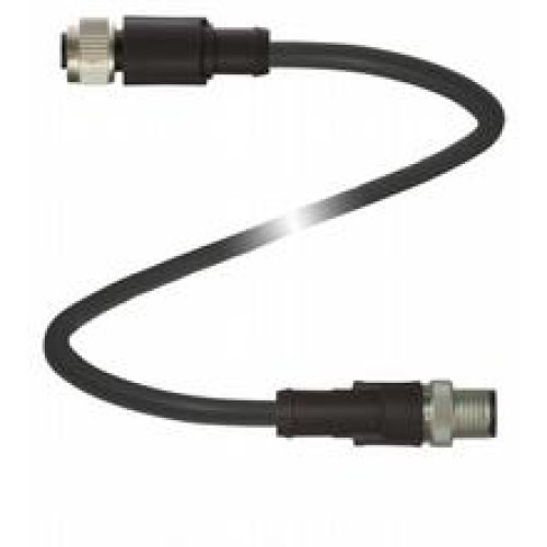 Cordset M12 socket to M12 plug A-coded, 12-pin, PUR cable black, Length: 10 m