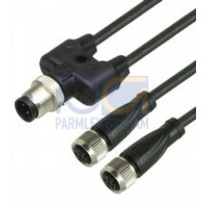 Y connection cable M12 plug straight A-coded 5-pin to 2x M12 socket straight A-coded 5-pin, 2x PUR cable weld spatter resistant black, UL approved, drag chain suitable, torsion resistant, Length: L..