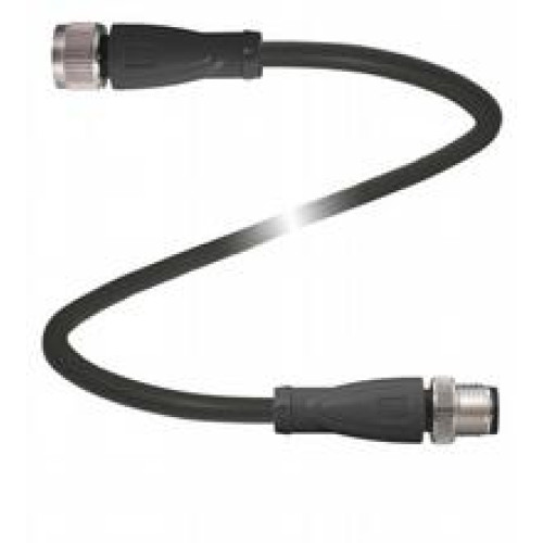 DeviceNet/CANOpen bus cable M12 socket straight to M12 plug straight A-coded, 5-pin, PUR cable 4-core twisted pairs black, shielded, UL approved, drag chain suitable, outdoor, Length: 1.2 m
