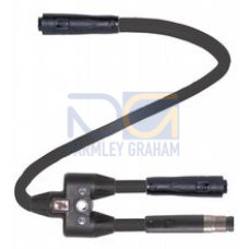 Y connection cable M8 socket snap-lock straight A-coded 4-pin to 1x M8 socket / 1x M8 plug snap-lock straight A-coded 4-pin, PVC cable black, Length: L1 = 300 mm L2 = 100 mm L3 = 100 mm
