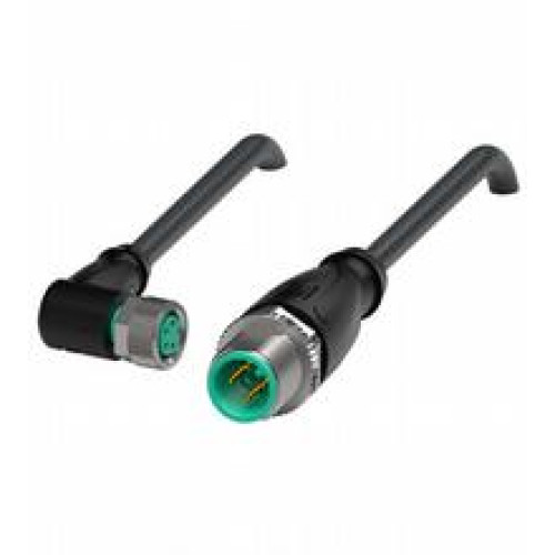 Cordset M8 socket angled to M12 plug straight A-coded, 4-pin, PUR cable weld spatter resistant black, UL approved, drag chain suitable, torsion resistant, Length: 5 m