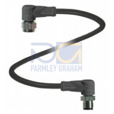 Cordset M12 socket angled to M12 plug angled stainless steel 1.4404, A-coded, 4-pin, PUR cable black, UL approved, drag chain suitable, torsion resistant, Length: 0.3 m