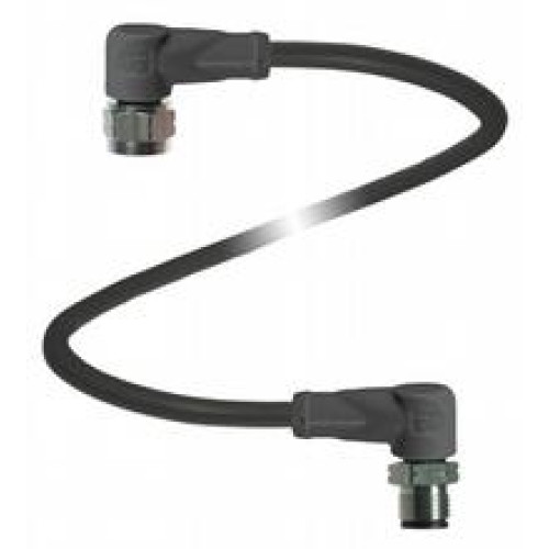 Cordset M12 socket angled to M12 plug angled stainless steel 1.4404, A-coded, 4-pin, PUR cable black, UL approved, drag chain suitable, torsion resistant, Length: 0.3 m