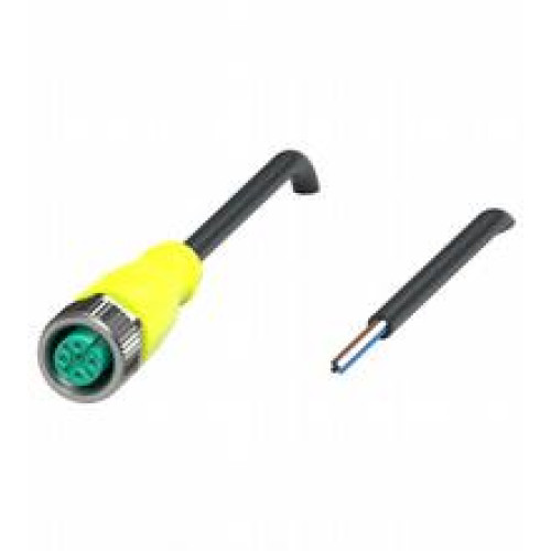 Female cordset single-ended M12 yellow straight A-coded, 4-pin, PUR cable weld spatter resistant black, UL approved, drag chain suitable, torsion resistant, Length: 30 m
