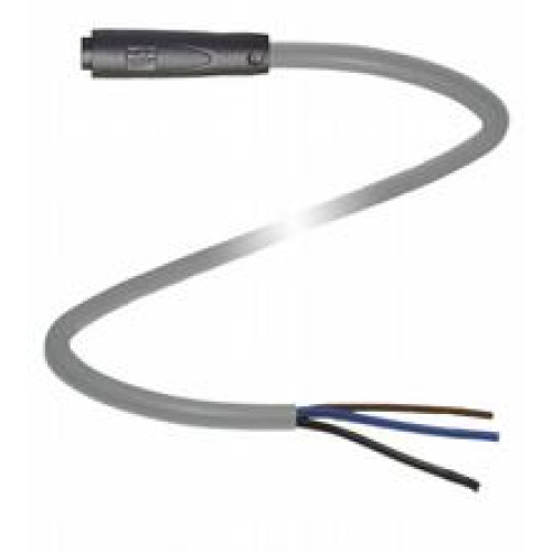 Female cordset single-ended M8 snap-lock straight A-coded, 3-pin, PUR cable grey, Length: 20 m