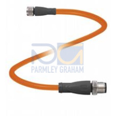 Cordset M8 socket angled to M12 plug straight A-coded, 4-pin, POC cable welding-bead resistant orange, suitable for robotic applications, torsion resistant, oil resistant, molecularly cross-linked,..