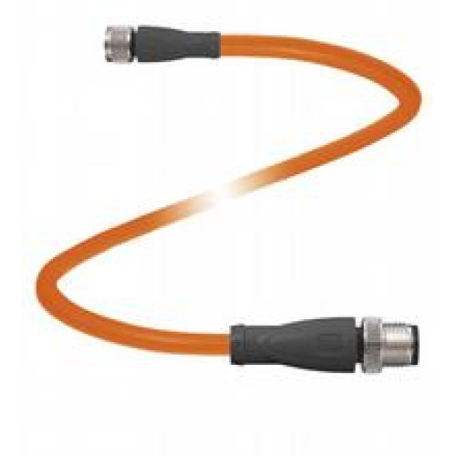 Cordset M8 socket angled to M12 plug straight A-coded, 4-pin, POC cable welding-bead resistant orange, suitable for robotic applications, torsion resistant, oil resistant, molecularly cross-linked,..