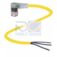 Female cordset single-ended M12 angled A-coded, LED 3-pin, PVC cable yellow, UL approved, Length: 15 m