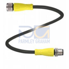 Cordset M12 socket yellow straight to M12 plug yellow straight A-coded, 8-pin, PUR cable black, UL approved, Length: 4 m