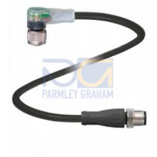 Cordset M12 socket angled A-coded LED 5-pin to M12 plug straight A-coded 5-pin, PUR cable weld spatter resistant black, UL approved, drag chain suitable, torsion resistant, Length: 7.5 m