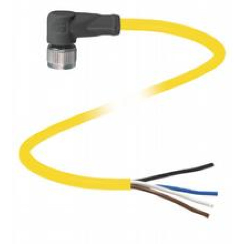 Female cordset single-ended M12 angled A-coded, 4-pin, PVC cable yellow, UL approved, Length: 2 m