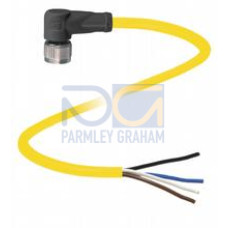 Female cordset single-ended M12 angled A-coded, 4-pin, PUR cable yellow, UL approved, drag chain suitable, torsion resistant, Length: 2 m