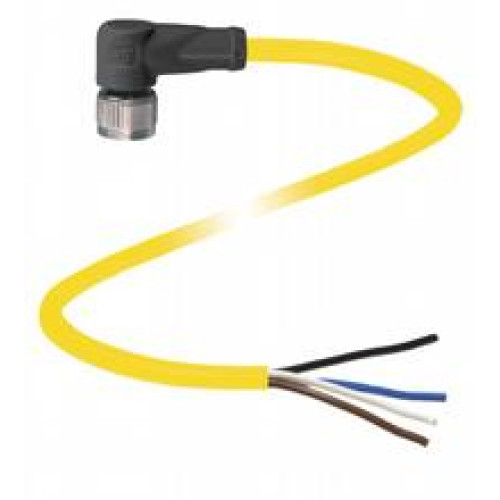 Female cordset single-ended M12 angled A-coded, 4-pin, PUR cable yellow, UL approved, drag chain suitable, torsion resistant, Length: 10 m
