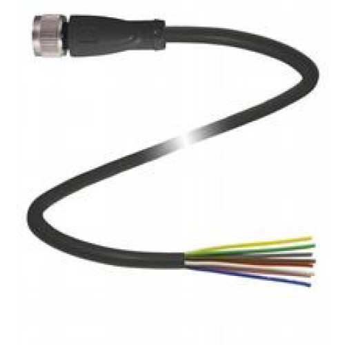 Female cordset single-ended M12 straight A-coded, 8-pin, PUR cable black, UL approved, Length: 5 m