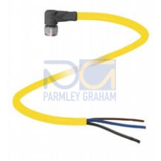 Female cordset single-ended M8 angled A-coded, 3-pin, PVC cable yellow, UL approved, Length: 2 m