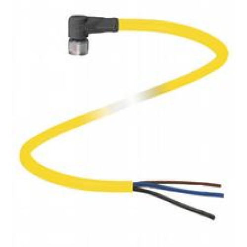 Female cordset single-ended M8 angled A-coded, 3-pin, PVC cable yellow, UL approved, Length: 2 m