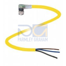 Female cordset single-ended M8 angled A-coded, LED 3-pin, PVC cable yellow, UL approved, Length: 2 m