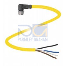 Female cordset single-ended M8 angled A-coded, 4-pin, PVC cable yellow, UL approved, Length: 2 m