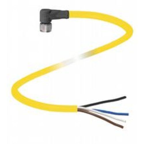 Female cordset single-ended M8 angled A-coded, 4-pin, PVC cable yellow, UL approved, Length: 2 m