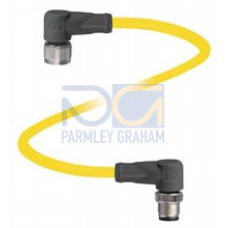 Cordset M12 socket angled to M12 plug angled A-coded, 4-pin, PVC cable yellow, UL approved, Length: 2 m