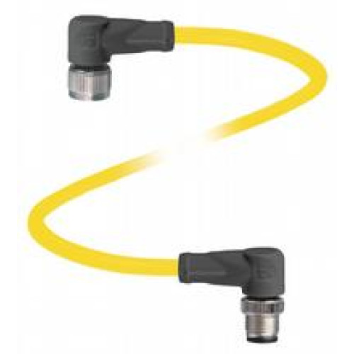 Cordset M12 socket angled to M12 plug angled A-coded, 4-pin, PVC cable yellow, UL approved, Length: 2 m