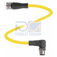 Cordset M12 socket straight to M12 plug angled A-coded, 4-pin, PVC cable yellow, UL approved, Length: 0.5 m