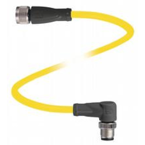 Cordset M12 socket straight to M12 plug angled A-coded, 4-pin, PVC cable yellow, UL approved, Length: 0.5 m