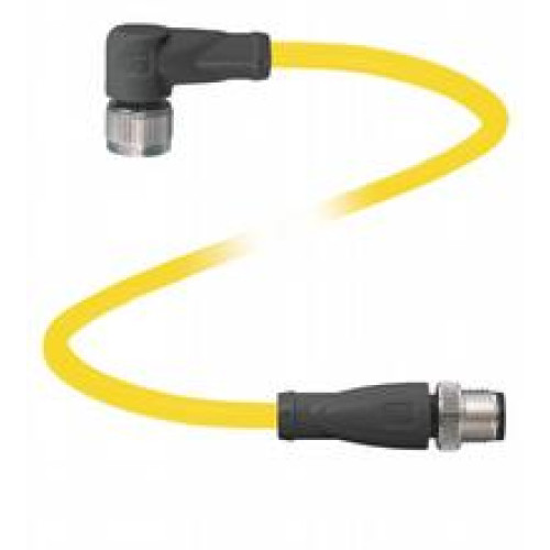Cordset M12 socket angled to M12 plug straight A-coded, 4-pin, PVC cable yellow, UL approved, Length: 10 m