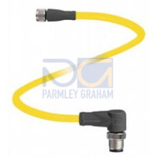 Cordset M8 socket straight to M12 plug angled A-coded, 3-pin, PVC cable yellow, UL approved, Length: 0.5 m