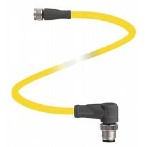 Cordset M8 socket straight to M12 plug angled A-coded, 3-pin, PVC cable yellow, UL approved, Length: 0.5 m