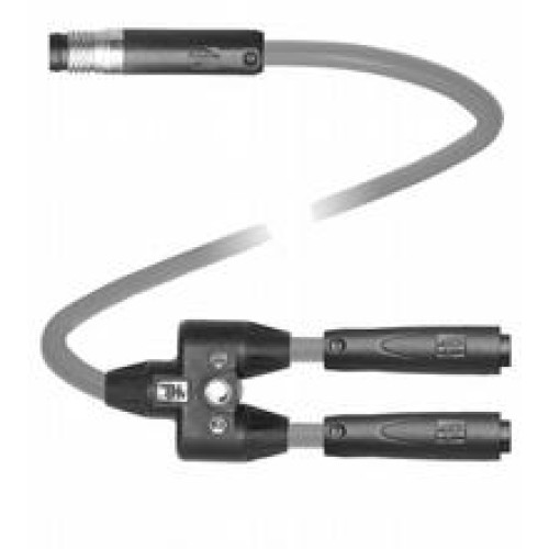 Y connection cable M8 plug snap-lock straight A-coded 3-pin to 2x M8 socket snap-lock straight A-coded 3-pin, PVC cable grey, Length: L1 = 300 mm L2 = 300 mm L3 = 150 mm