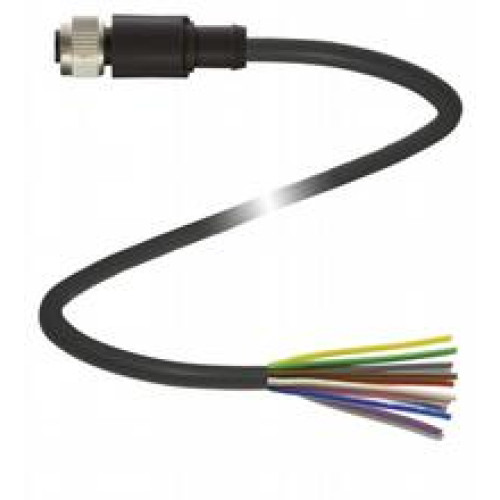 Female cordset single-ended M12 straight A-coded, 12-pin, PVC cable black, Length: 15 m