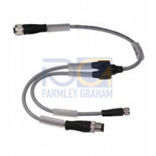 Y connection cable M12 socket straight A-coded 5-pin to M12 plug / M12 socket straight A-coded 5-pin, 3x PUR cable black, UL approved, drag chain suitable, torsion resistant, Length: L1 = 0.2 m L2 ..