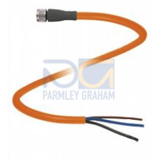 Female cordset single-ended M8 angled A-coded, 3-pin, POC cable welding-bead resistant orange, suitable for robotic applications, torsion resistant, oil resistant, molecularly cross-linked, Length:..