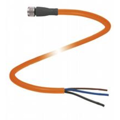 Female cordset single-ended M8 angled A-coded, 3-pin, POC cable welding-bead resistant orange, suitable for robotic applications, torsion resistant, oil resistant, molecularly cross-linked, Length:..