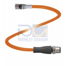 Cordset M8 socket angled A-coded LED 3-pin to M12 plug straight A-coded 3-pin, POC cable welding-bead resistant orange, suitable for robotic applications, torsion resistant, oil resistant, molecurl..