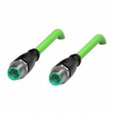 Ethernet bus cable M12 plug straight to M12 plug straight D-coded, 4-pin, PUR cable green, Cat5e, shielded, UL approved, drag chain suitable, Length: 2 m