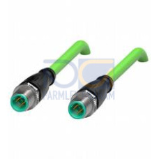 Ethernet bus cable M12 plug straight to M12 plug straight D-coded, 4-pin, PUR cable green, Cat5e, shielded, UL approved, drag chain suitable, Length: 15 m