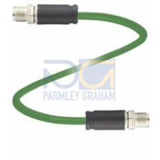 Ethernet bus cable M12 plug straight to M12 plug straight X-coded, 8-pin, PUR cable green, Cat6A, pairs shielded and overall shield , Length: 1 m