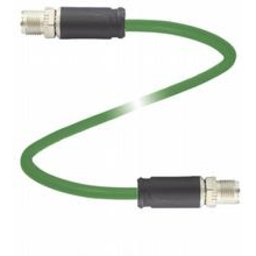 Ethernet bus cable M12 plug straight to M12 plug straight X-coded, 8-pin, PUR cable green, Cat6A, pairs shielded and overall shield , Length: 1 m