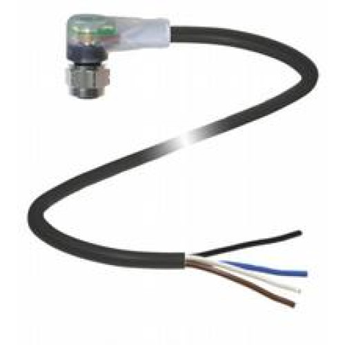 Female cordset single-ended M12 angled stainless steel 1.4404, A-coded, LED 4-pin, PUR cable black, UL approved, drag chain suitable, torsion resistant, Length: 5 m