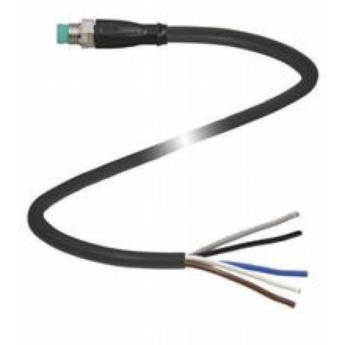 Male cordset single-ended M8 straight B-coded, 5-pin, PUR cable black, UL-approved, drag chain suitable, torsion resistant, Length: 3 m